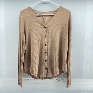 SO Woman's Size XS Button Up Sweater in Tannery Peach